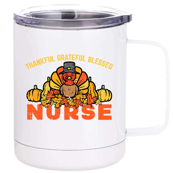 Autumn Fall Outfit Nurse Thankful Grateful Blessed Pumpkin Front & Back 12oz Stainless Steel Tumbler Cup