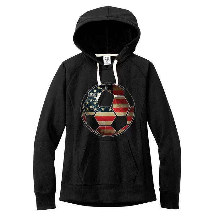 American Flag On Soccer Ball Soccer Ball Flag Tee Women's Fleece Hoodie