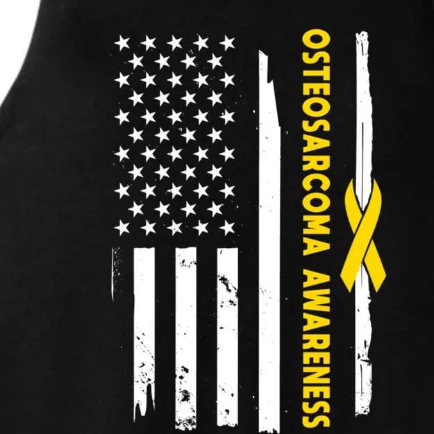 American Flag Osteosarcoma Awareness Wear Yellow Ribbon Usa Gift Ladies Tri-Blend Wicking Tank