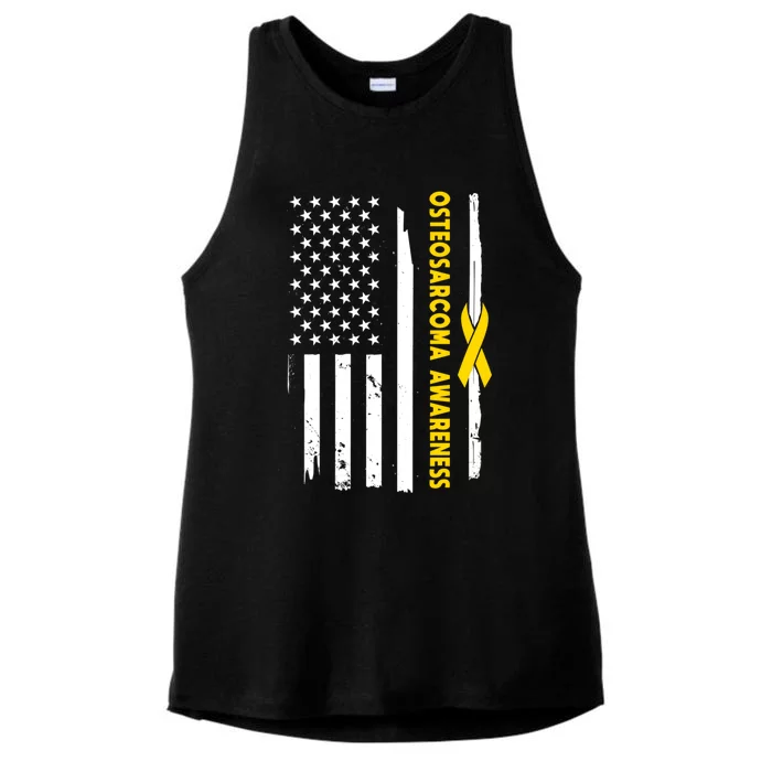 American Flag Osteosarcoma Awareness Wear Yellow Ribbon Usa Gift Ladies Tri-Blend Wicking Tank