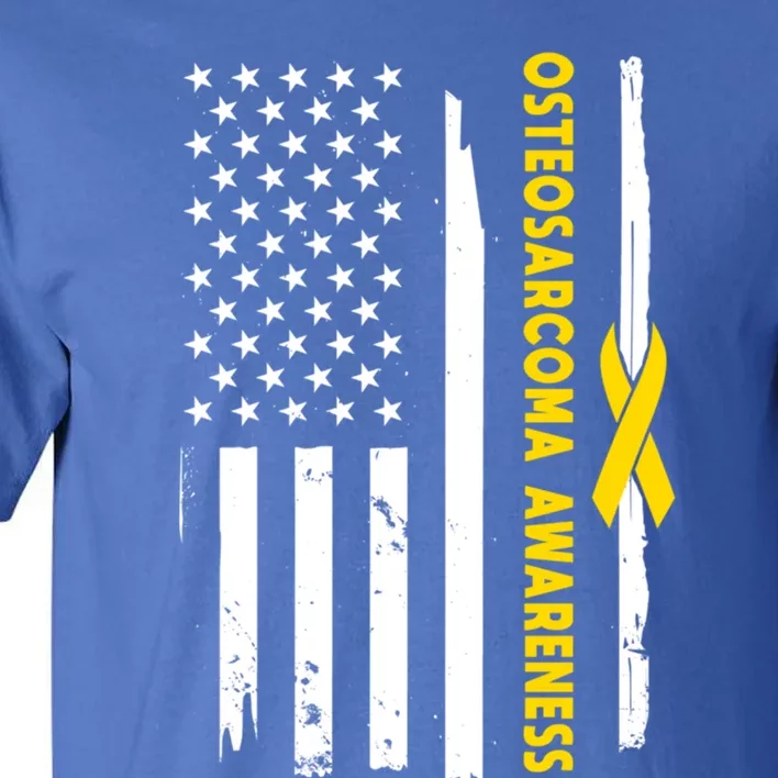 American Flag Osteosarcoma Awareness Wear Yellow Ribbon Usa Gift Tall T-Shirt