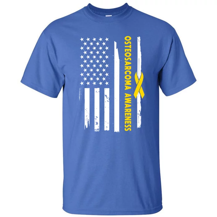 American Flag Osteosarcoma Awareness Wear Yellow Ribbon Usa Gift Tall T-Shirt