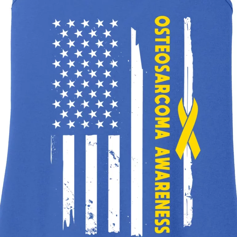 American Flag Osteosarcoma Awareness Wear Yellow Ribbon Usa Gift Ladies Essential Tank