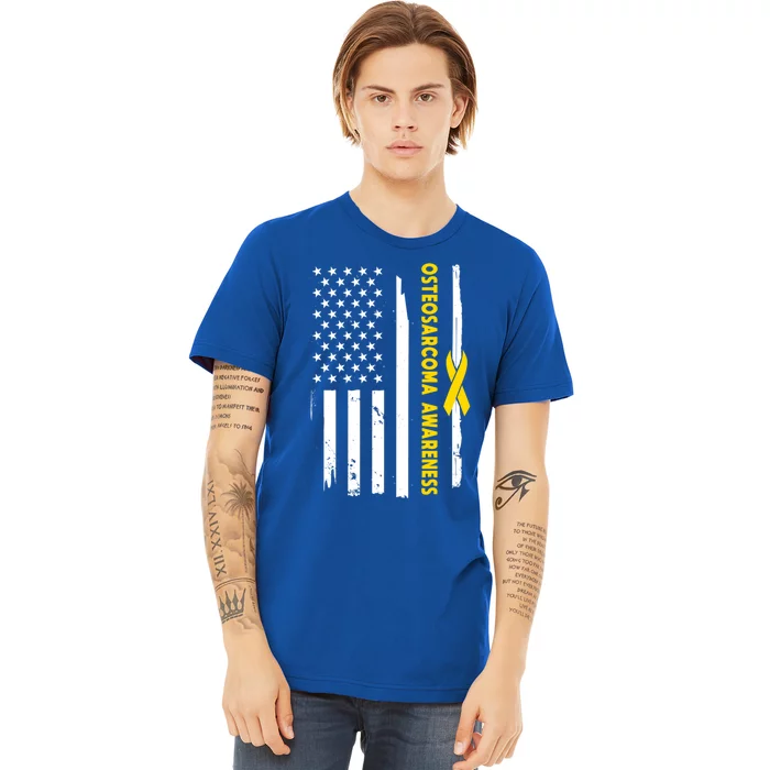 American Flag Osteosarcoma Awareness Wear Yellow Ribbon Usa Gift Premium T-Shirt