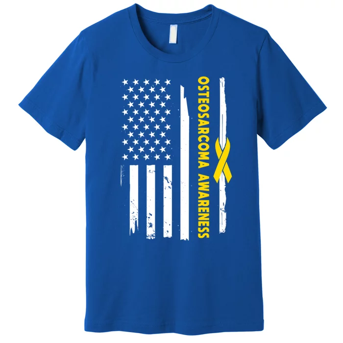 American Flag Osteosarcoma Awareness Wear Yellow Ribbon Usa Gift Premium T-Shirt