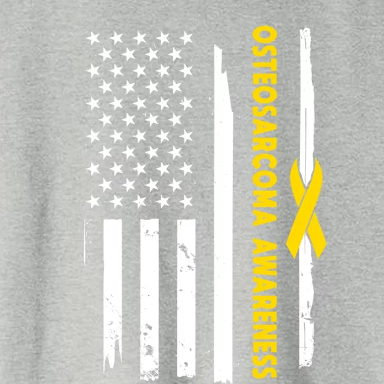 American Flag Osteosarcoma Awareness Wear Yellow Ribbon Usa Gift Women's Crop Top Tee