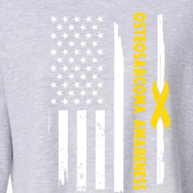 American Flag Osteosarcoma Awareness Wear Yellow Ribbon Usa Gift Cropped Pullover Crew