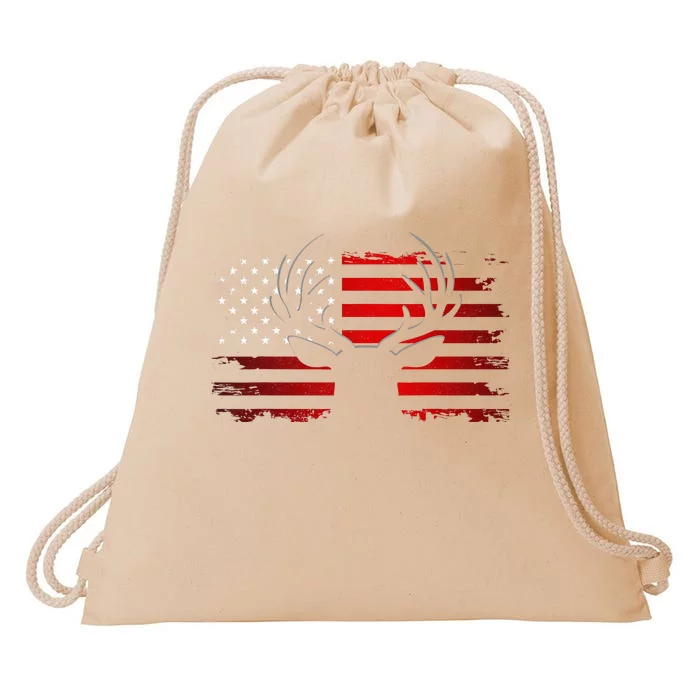 American Flag Outdoor Clothing Antlers Deer Drawstring Bag