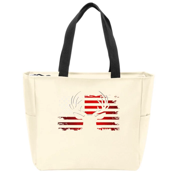 American Flag Outdoor Clothing Antlers Deer Zip Tote Bag