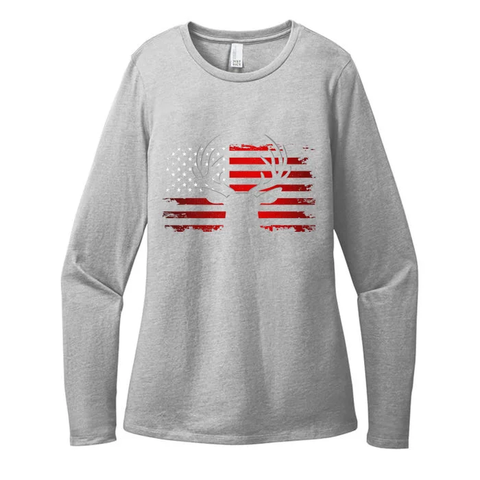 American Flag Outdoor Clothing Antlers Deer Womens CVC Long Sleeve Shirt