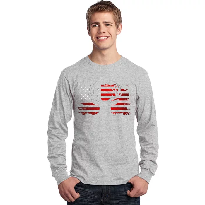 American Flag Outdoor Clothing Antlers Deer Tall Long Sleeve T-Shirt