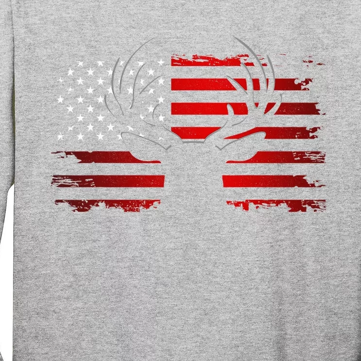 American Flag Outdoor Clothing Antlers Deer Tall Long Sleeve T-Shirt