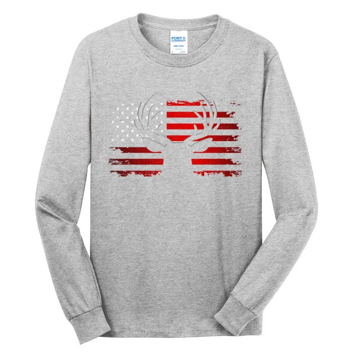 American Flag Outdoor Clothing Antlers Deer Tall Long Sleeve T-Shirt