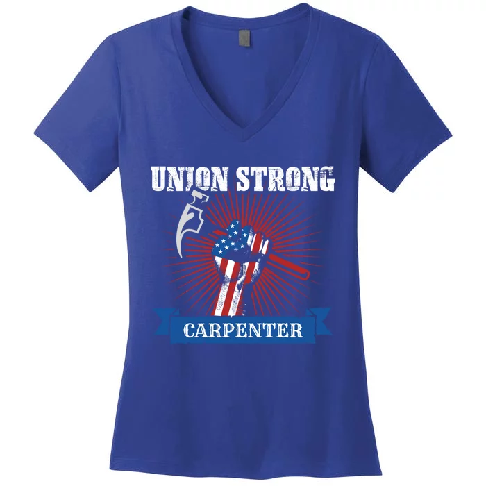 American Flag Of A Carpenter Worker Union For Labor Day Funny Gift Women's V-Neck T-Shirt