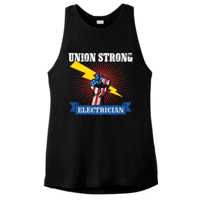 American Flag Of A Electrician Worker Union For Labor Day Funny Gift Ladies Tri-Blend Wicking Tank