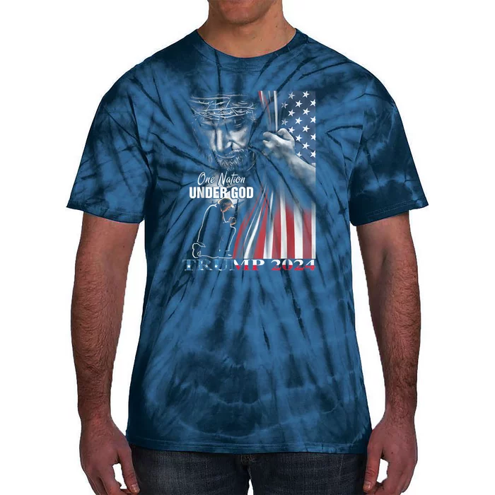 American Flag One Nation Under God Trump 2024 God Gift Tie-Dye T-Shirt