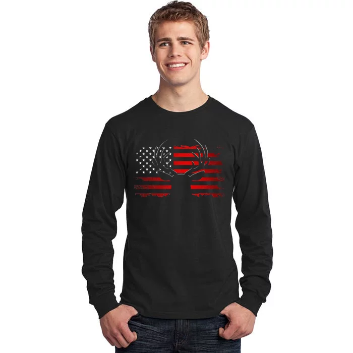 American Flag Outdoor Clothing Antlers Deer Tall Long Sleeve T-Shirt