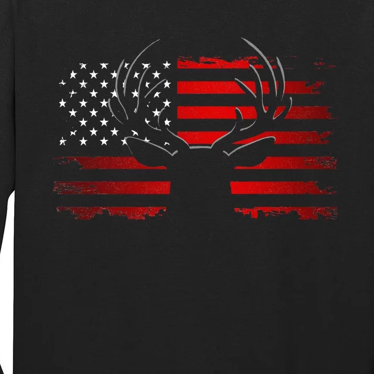 American Flag Outdoor Clothing Antlers Deer Tall Long Sleeve T-Shirt