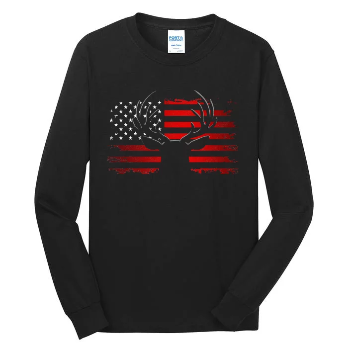 American Flag Outdoor Clothing Antlers Deer Tall Long Sleeve T-Shirt