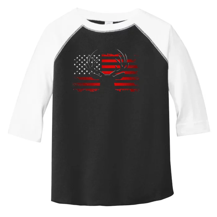 American Flag Outdoor Clothing Antlers Deer Toddler Fine Jersey T-Shirt