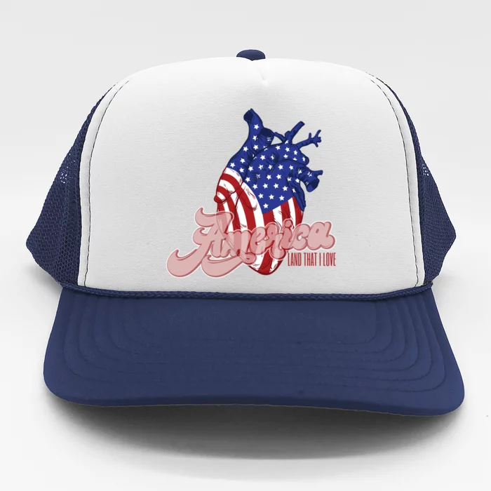 American Flag On Hu Heart : Merica Land That I Love Funny Gift Trucker Hat