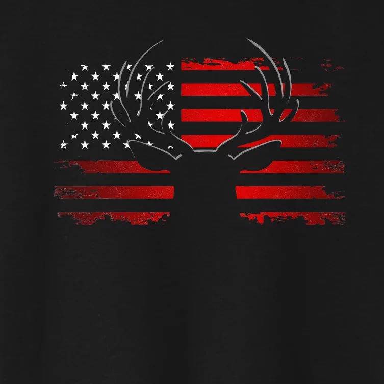 American Flag Outdoor Clothing Antlers Deer Women's Crop Top Tee