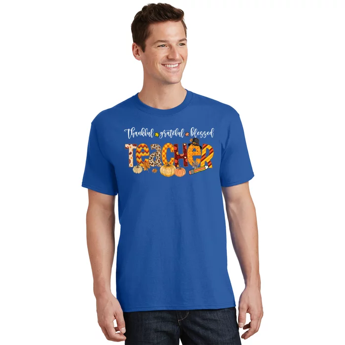 Autumn Fall Outfit Teacher Thankful Grateful Blessed Pumpkin Gift T-Shirt