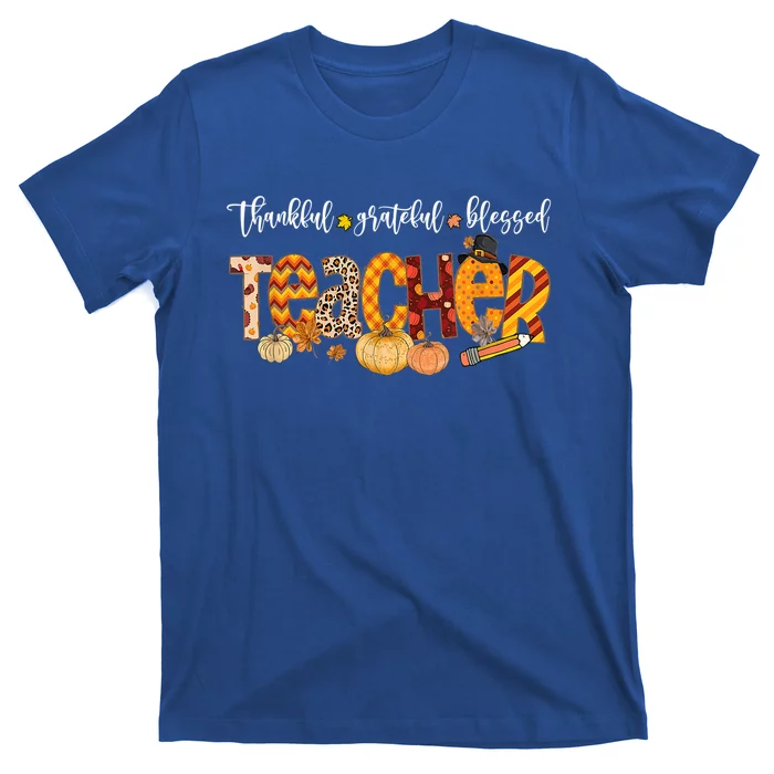 Autumn Fall Outfit Teacher Thankful Grateful Blessed Pumpkin Gift T-Shirt