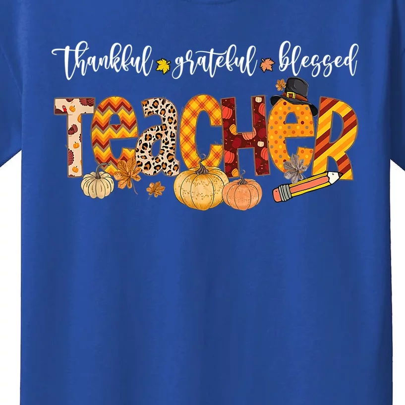 Autumn Fall Outfit Teacher Thankful Grateful Blessed Pumpkin Gift Kids T-Shirt