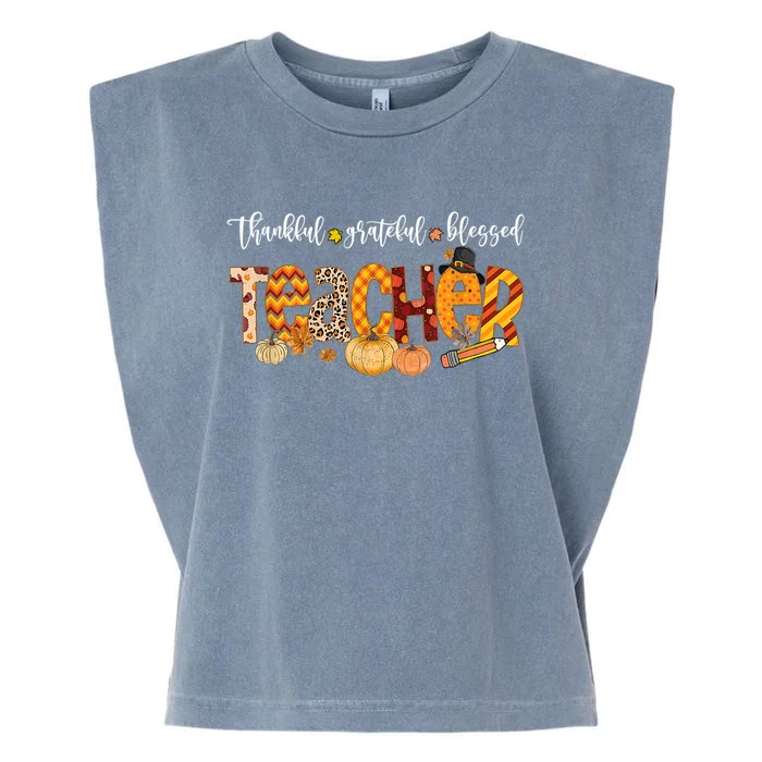 Autumn Fall Outfit Teacher Thankful Grateful Blessed Pumpkin Gift Garment-Dyed Women's Muscle Tee