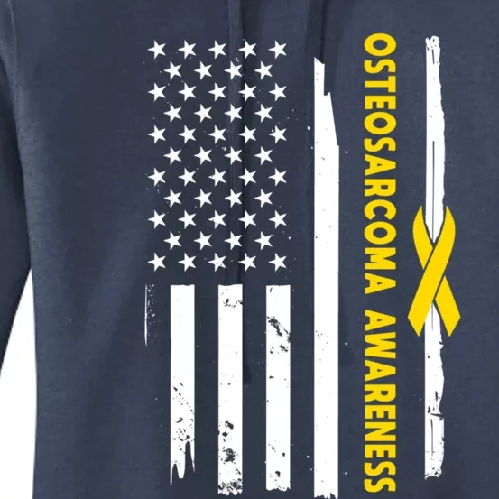 American Flag Osteosarcoma Awareness Wear Yellow Ribbon Usa Great Gift Women's Pullover Hoodie