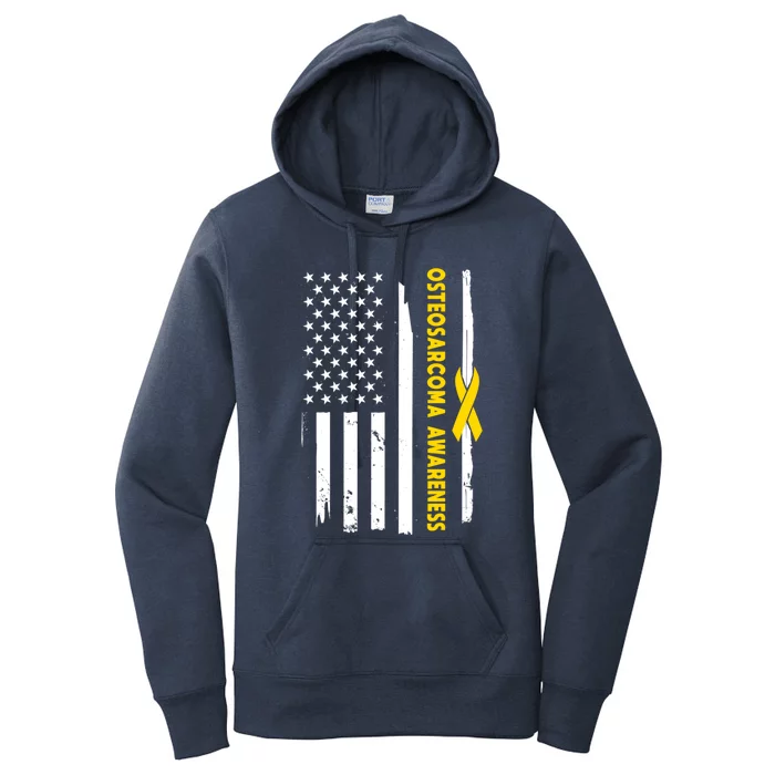 American Flag Osteosarcoma Awareness Wear Yellow Ribbon Usa Great Gift Women's Pullover Hoodie