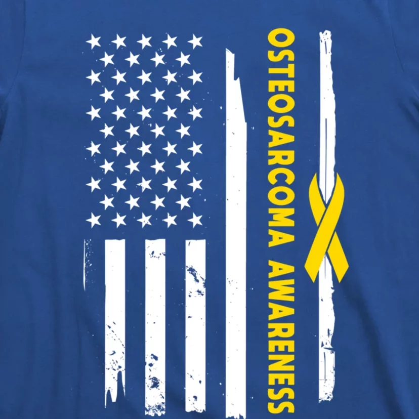 American Flag Osteosarcoma Awareness Wear Yellow Ribbon Usa Gift T-Shirt