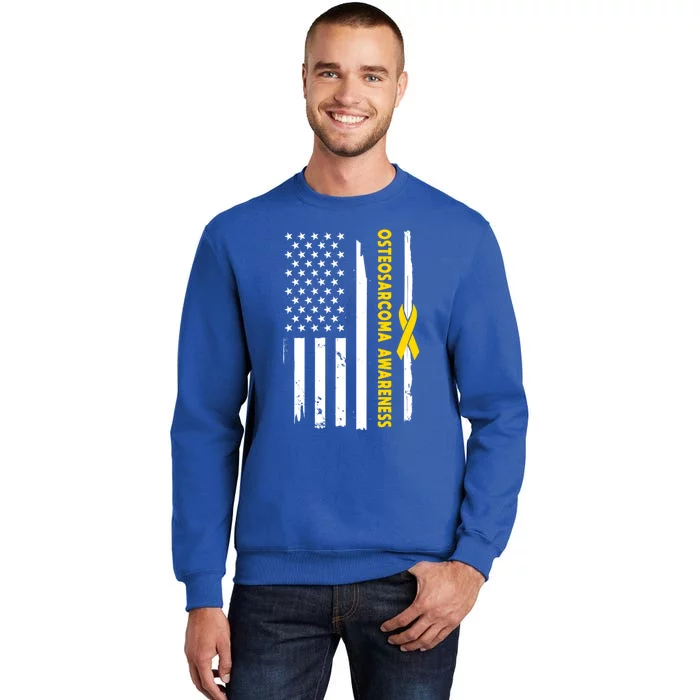 American Flag Osteosarcoma Awareness Wear Yellow Ribbon Usa Gift Tall Sweatshirt