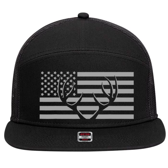 American Flag Outdoor Antlers Deer 7 Panel Mesh Trucker Snapback Hat