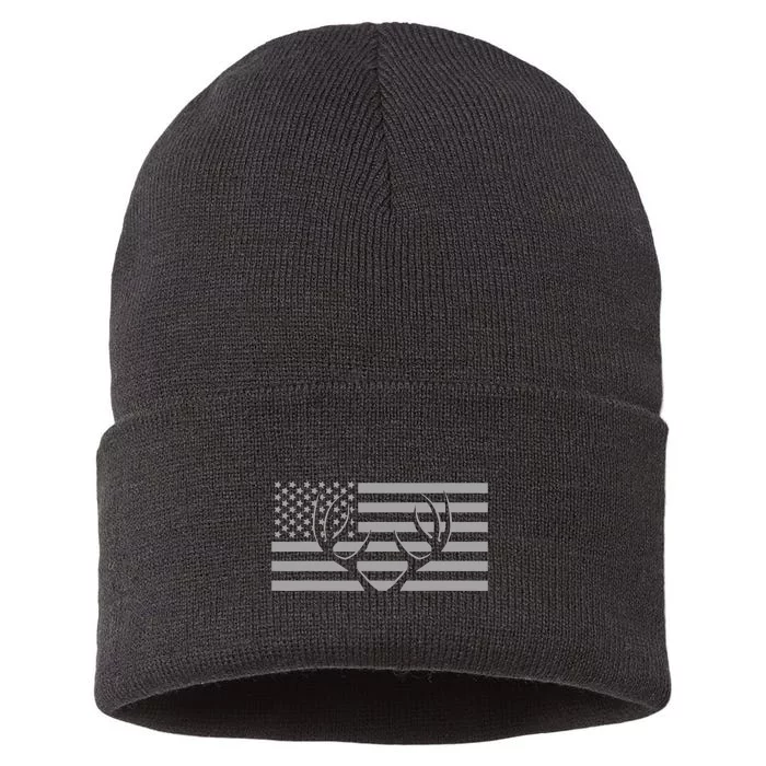 American Flag Outdoor Antlers Deer Sustainable Knit Beanie