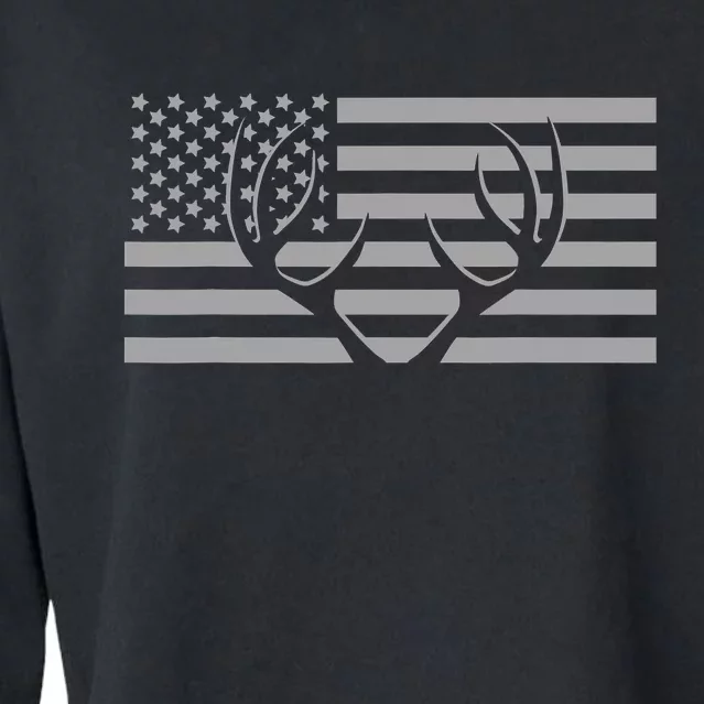 American Flag Outdoor Antlers Deer Cropped Pullover Crew