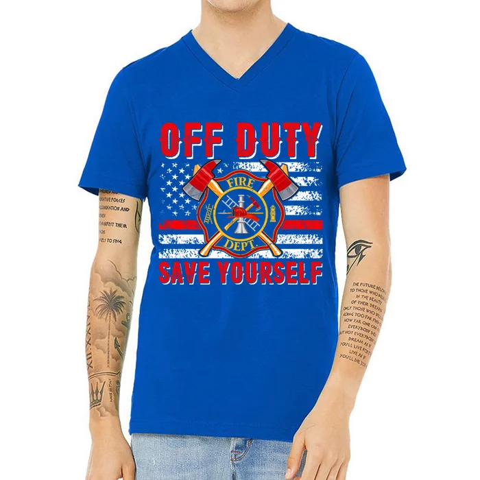 American Flag Offmeaningful Giftduty Save Yourself Firefighter Fire Gift V-Neck T-Shirt