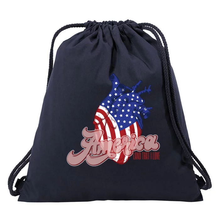 American Flag On Hu Heart : Merica Land That I Love Funny Gift Drawstring Bag