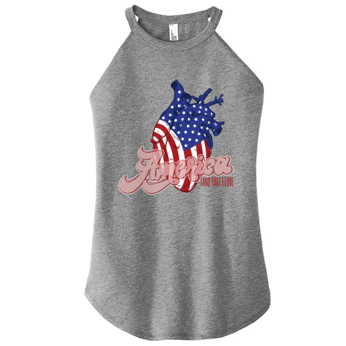 American Flag On Hu Heart : Merica Land That I Love Funny Gift Women’s Perfect Tri Rocker Tank