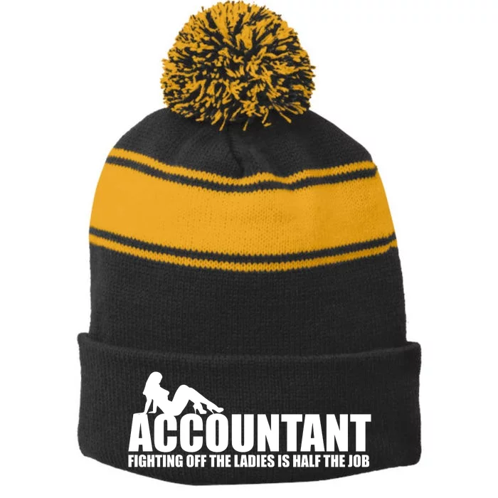 Accountant Fighting Off The Ladies Is Half The Job Stripe Pom Pom Beanie