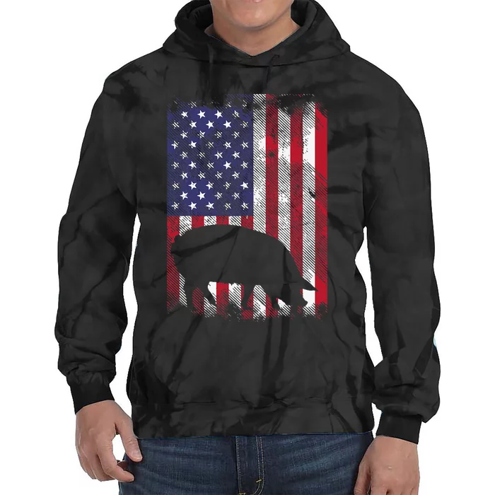 American Flag Pig Vintage Farm Animal Patriotic Farmer Gift Tie Dye Hoodie