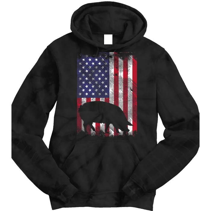 American Flag Pig Vintage Farm Animal Patriotic Farmer Gift Tie Dye Hoodie