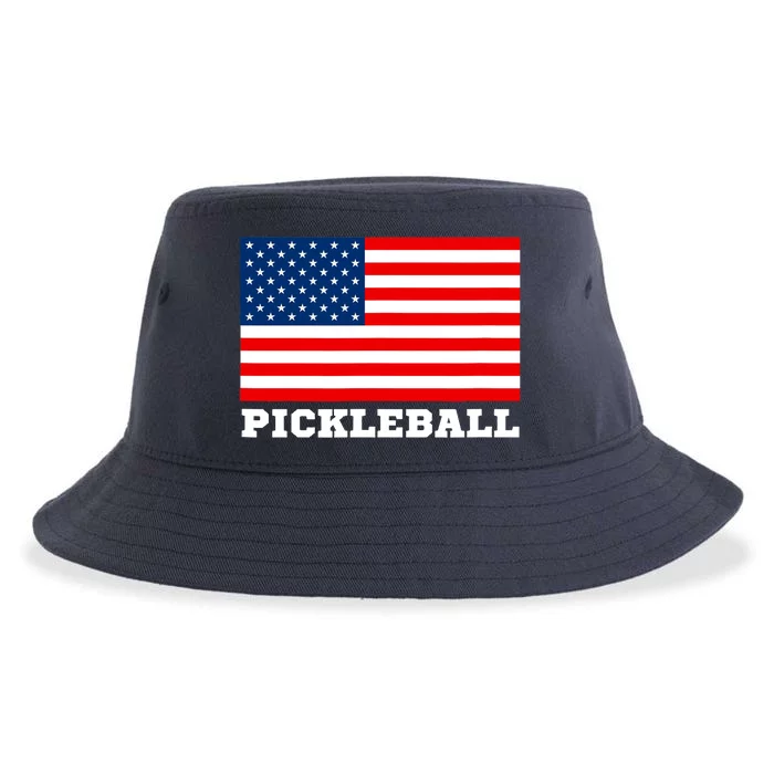 American Flag Pickleball Player USA Pickleball Lover Sustainable Bucket Hat