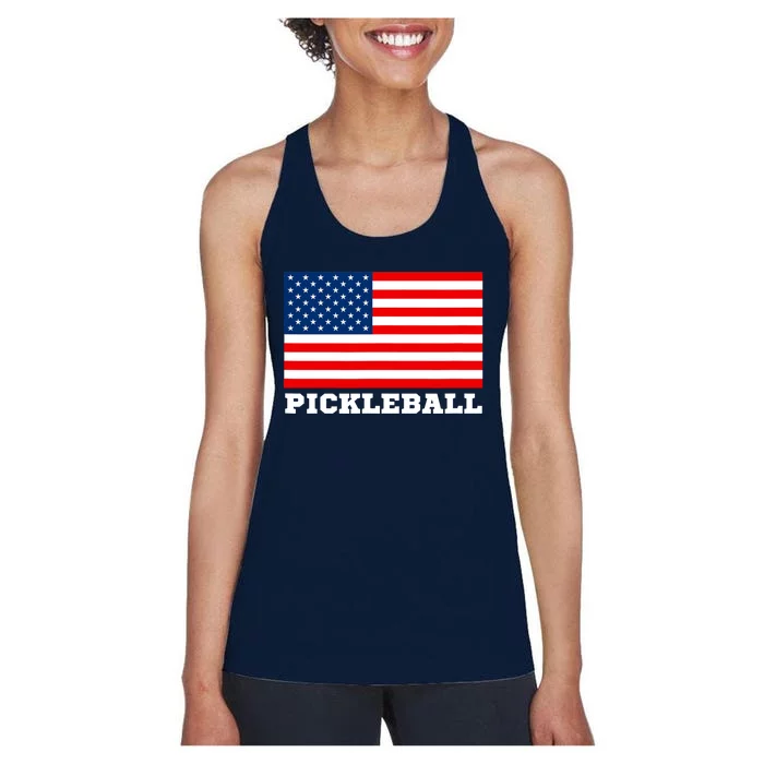 American Flag Pickleball Player USA Pickleball Lover Women's Racerback Tank