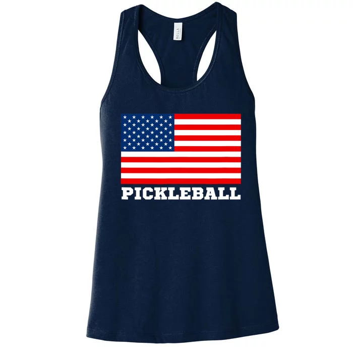 American Flag Pickleball Player USA Pickleball Lover Women's Racerback Tank