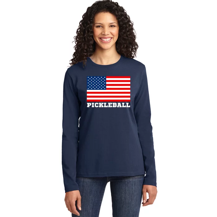 American Flag Pickleball Player USA Pickleball Lover Ladies Long Sleeve Shirt