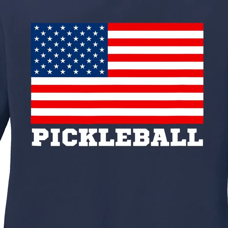 American Flag Pickleball Player USA Pickleball Lover Ladies Long Sleeve Shirt