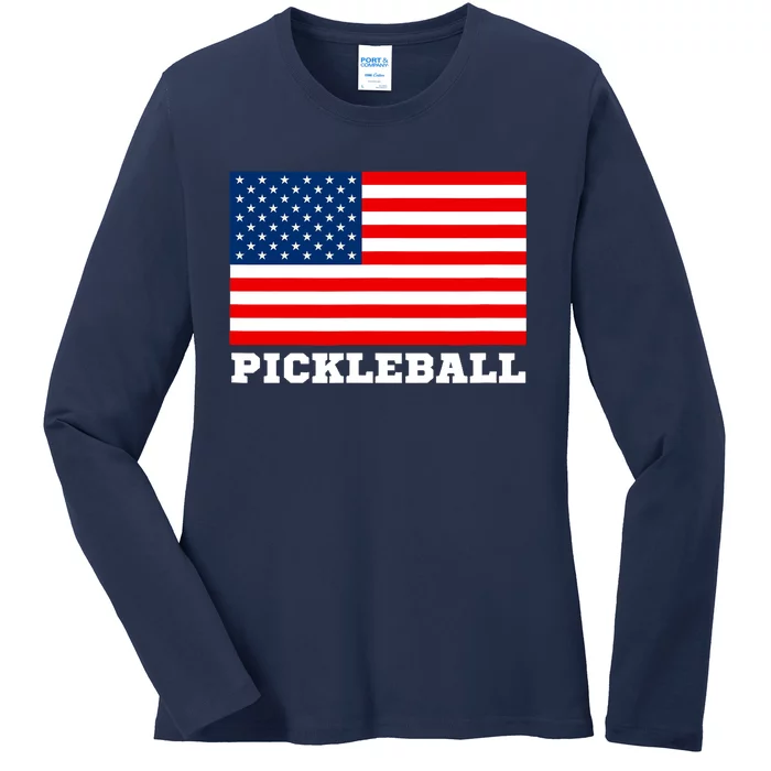 American Flag Pickleball Player USA Pickleball Lover Ladies Long Sleeve Shirt