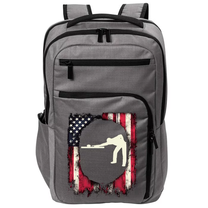 American Flag Patriotic Poolplayer Retro Billiards Impact Tech Backpack